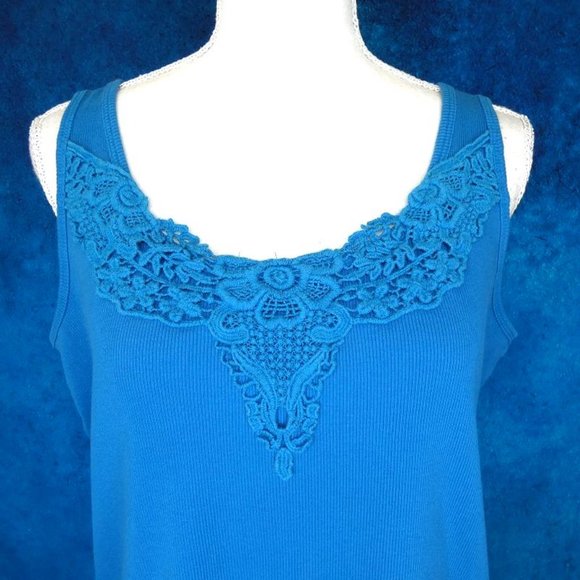 Lane Bryant Turquoise Ribbed Tank Lace Neck 14/16 - Picture 3 of 8